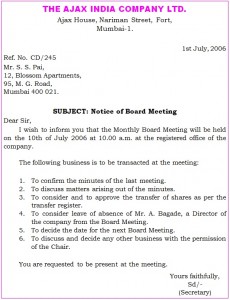 Notice of board meeting