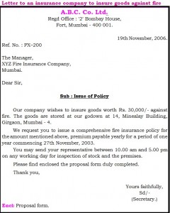 letter to an insurance company to insure goods against fire3