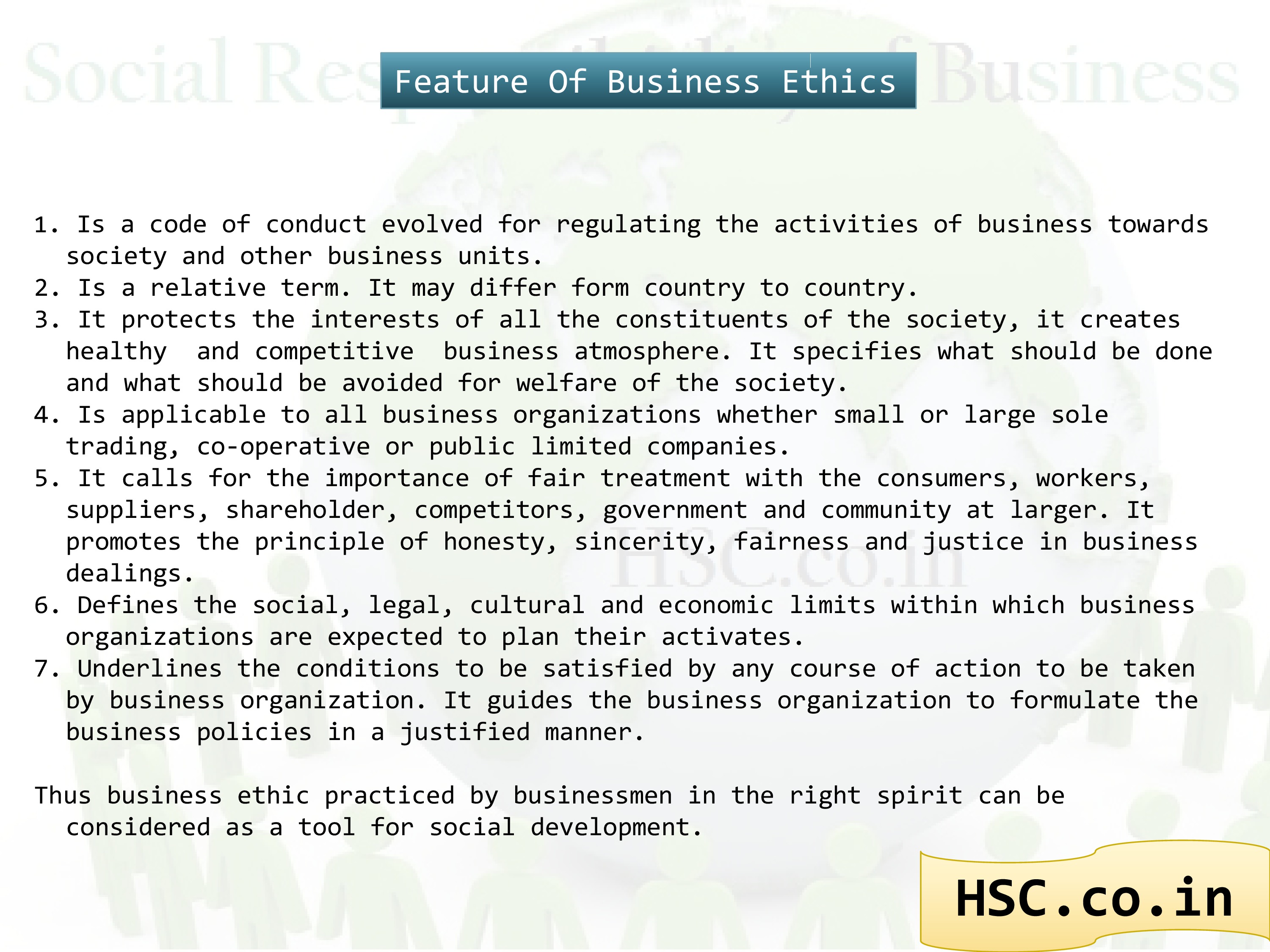 features of business ethics 
