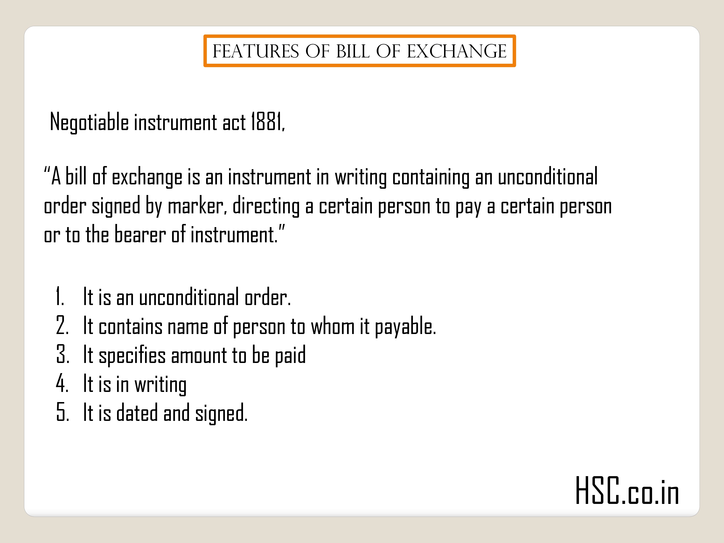 Features of Bill of exchange